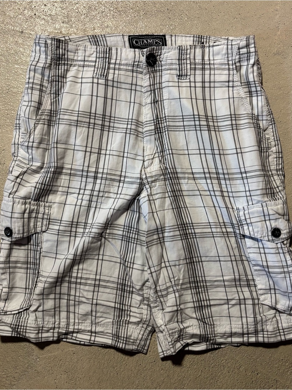 Champs White and Black Plaid Cargo Shorts